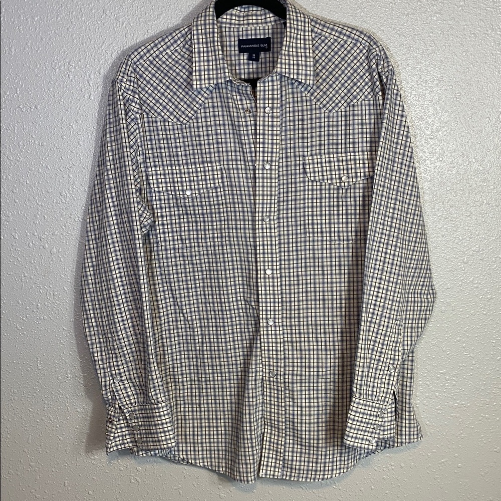 Panhandle Slim Men’s Western Pearl Snap Shirt – Plaid Long Sleeve Size 16 / 35